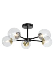 MADE.COM Black Antique Brass Globe 5 Light Flush Ceiling Light - Image 2 of 3