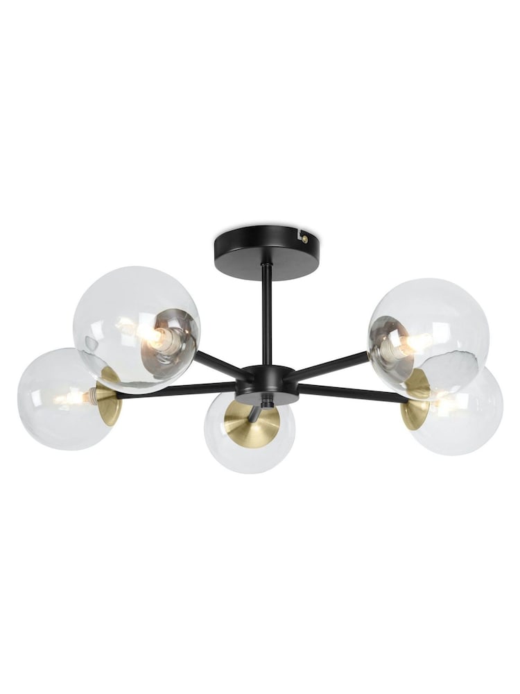 MADE.COM Black Antique Brass Globe 5 Light Flush Ceiling Light - Image 2 of 3