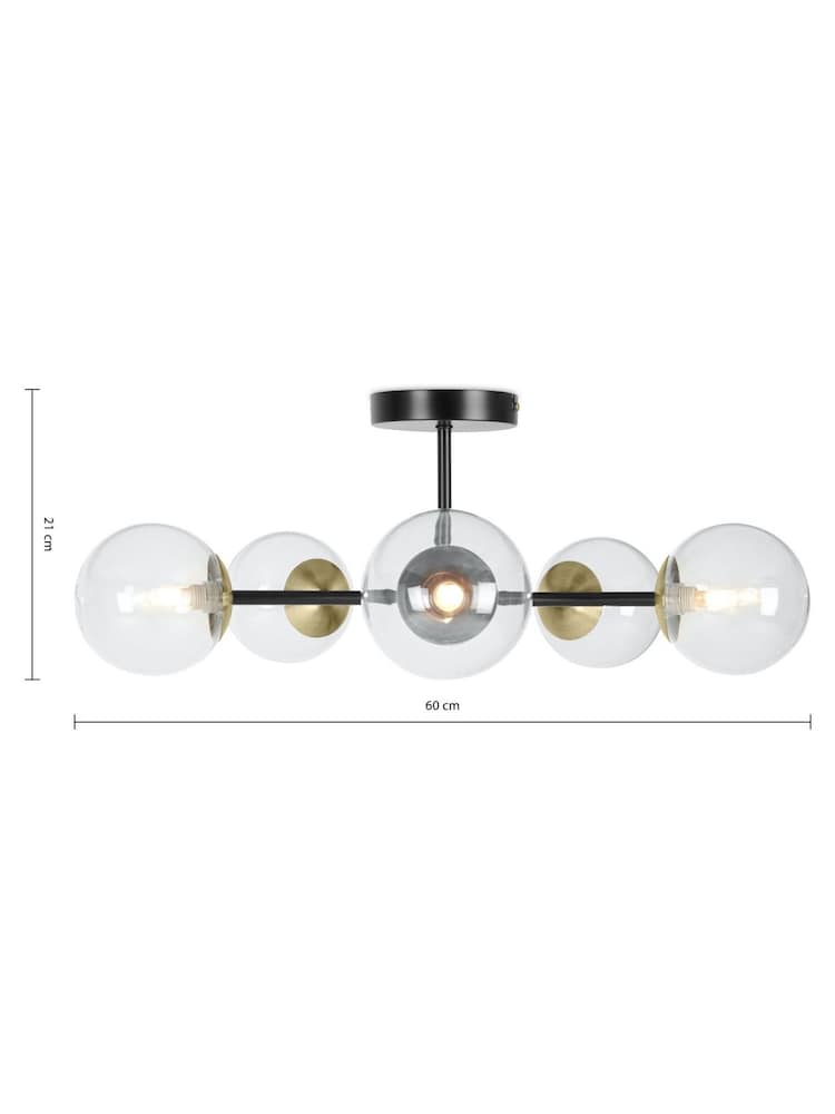 MADE.COM Black Antique Brass Globe 5 Light Flush Ceiling Light - Image 3 of 3