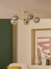 MADE.COM Brass/Smoked Glass Globe 5 Light Flush Ceiling Light - Image 2 of 7
