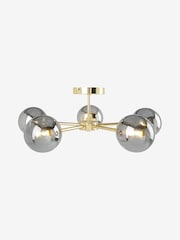 MADE.COM Brass/Smoked Glass Globe 5 Light Flush Ceiling Light - Image 6 of 7