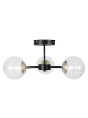 MADE.COM Black Antique Brass Globe 3 Light Flush Ceiling Light - Image 3 of 4