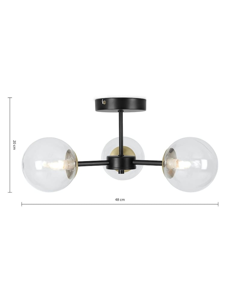 MADE.COM Black Antique Brass Globe 3 Light Flush Ceiling Light - Image 4 of 4