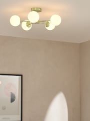 MADE.COM Brass/Opal Globe 5 Light Flush Ceiling Light - Image 1 of 3