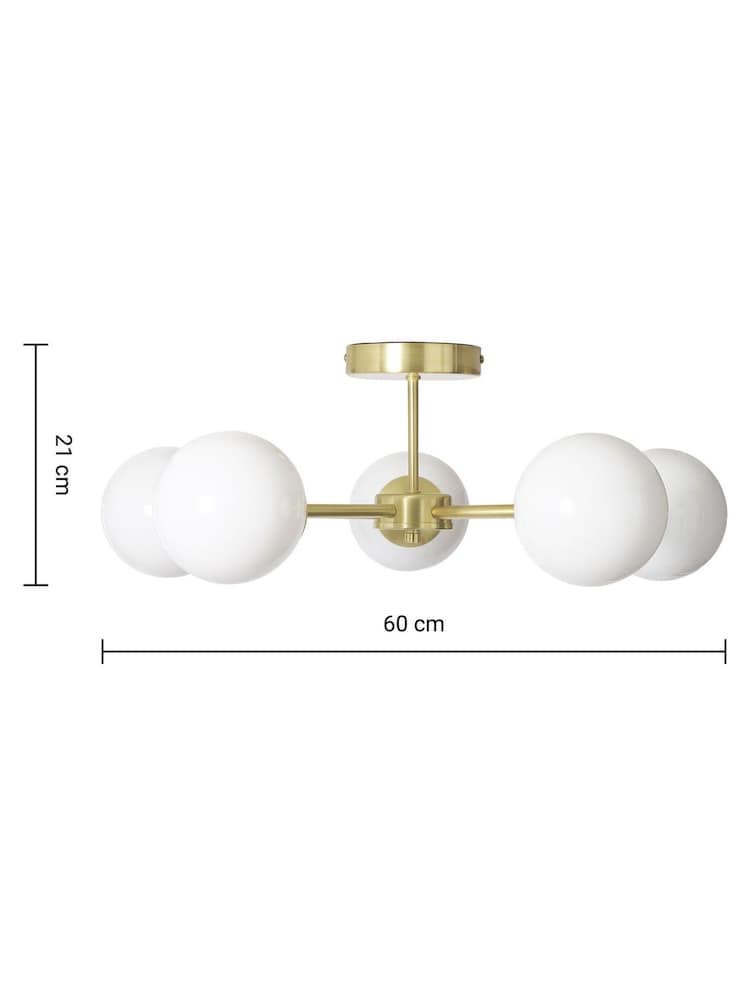 MADE.COM Brass/Opal Globe 5 Light Flush Ceiling Light - Image 3 of 3