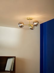 MADE.COM Brass/Smoked Glass Globe 3 Light Flush Ceiling Light - Image 1 of 4