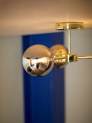 MADE.COM Brass/Smoked Glass Globe 3 Light Flush Ceiling Light - Image 2 of 4