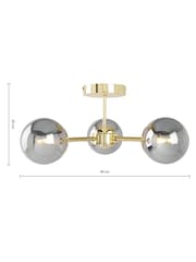 MADE.COM Brass/Smoked Glass Globe 3 Light Flush Ceiling Light - Image 4 of 4