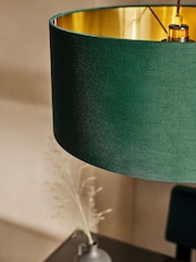 MADE.COM Green and Brushed Brass Oro Pendant Drum Lamp Shade - Image 2 of 4