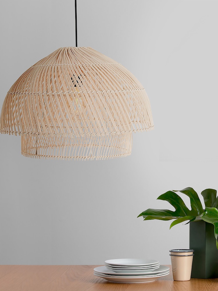 MADE.COM Natural Rattan Java Layered Pendant Lamp Shade - Image 2 of 6