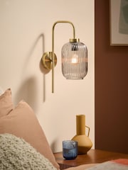 MADE.COM Grey Briz Antique Brass Wall Lamp - Image 1 of 7