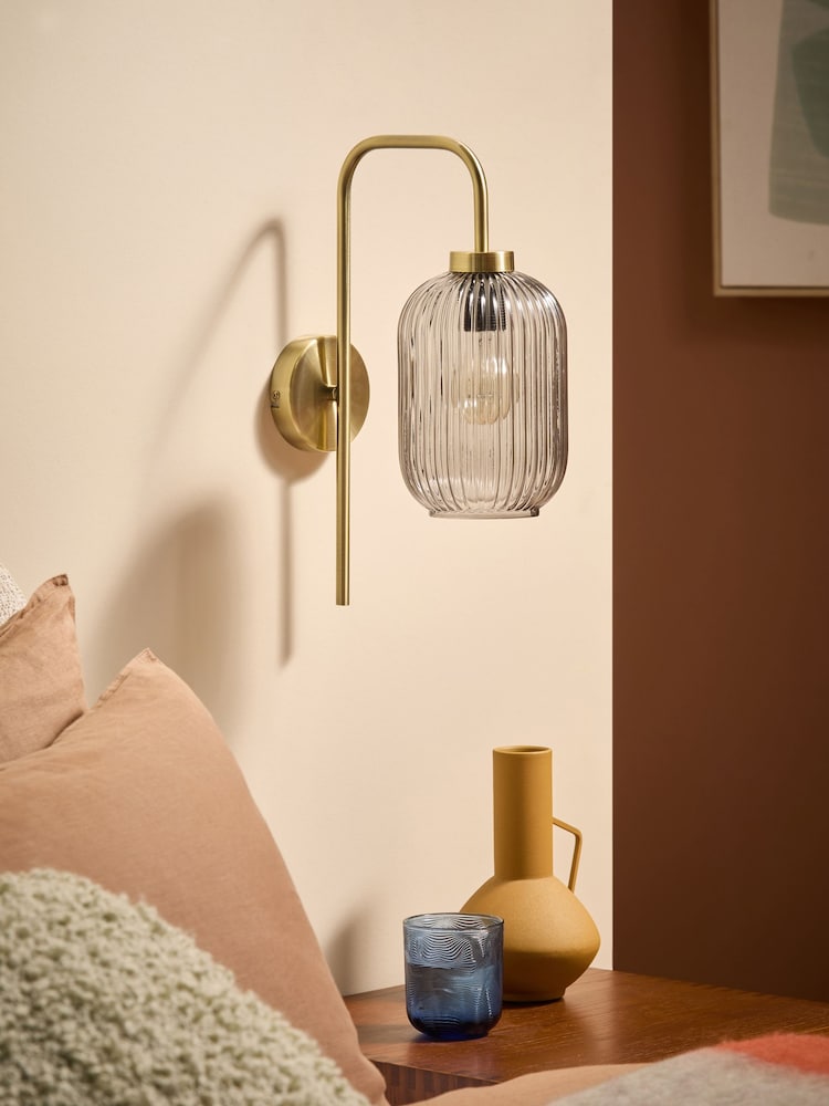 MADE.COM Grey Briz Antique Brass Wall Lamp - Image 2 of 7