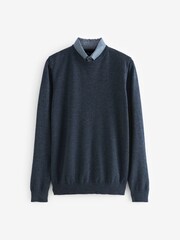 Blue Twist Regular Mock Shirt Knitted Crew Jumper - Image 7 of 9