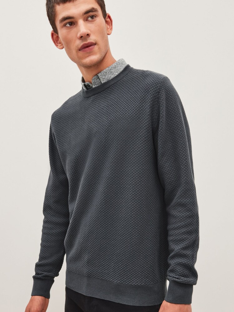 Bulle gris anthracite - Pull ras du cou en maille avec chemise simulée régulière - Image 1 of 8