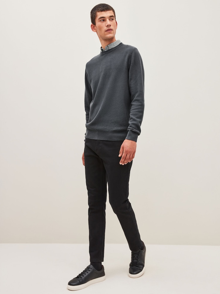 Bulle gris anthracite - Pull ras du cou en maille avec chemise simulée régulière - Image 2 of 8