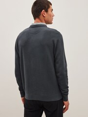 Bulle gris anthracite - Pull ras du cou en maille avec chemise simulée régulière - Image 3 of 8