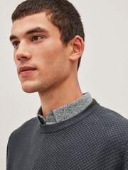 Bulle gris anthracite - Pull ras du cou en maille avec chemise simulée régulière - Image 4 of 8