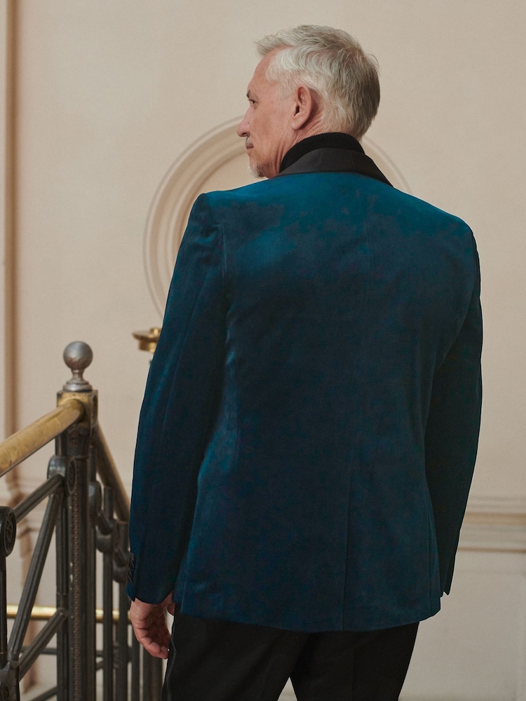 Albastru bleumarin închis - Slim Fit - Blazer din catifea - Image 3 of 8