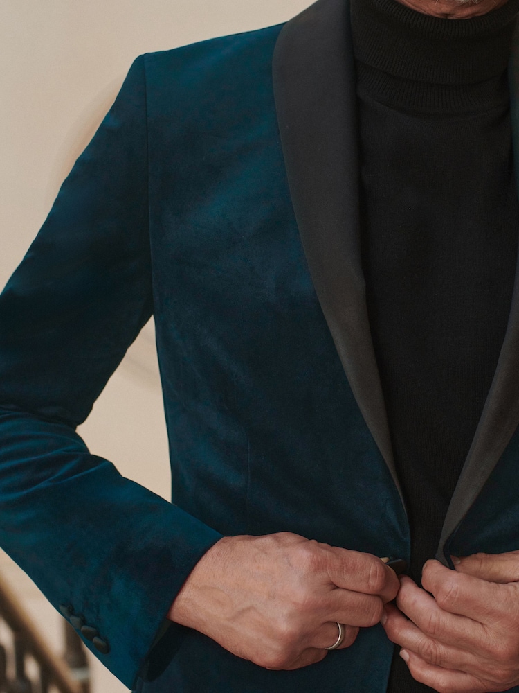 Albastru bleumarin închis - Slim Fit - Blazer din catifea - Image 4 of 8