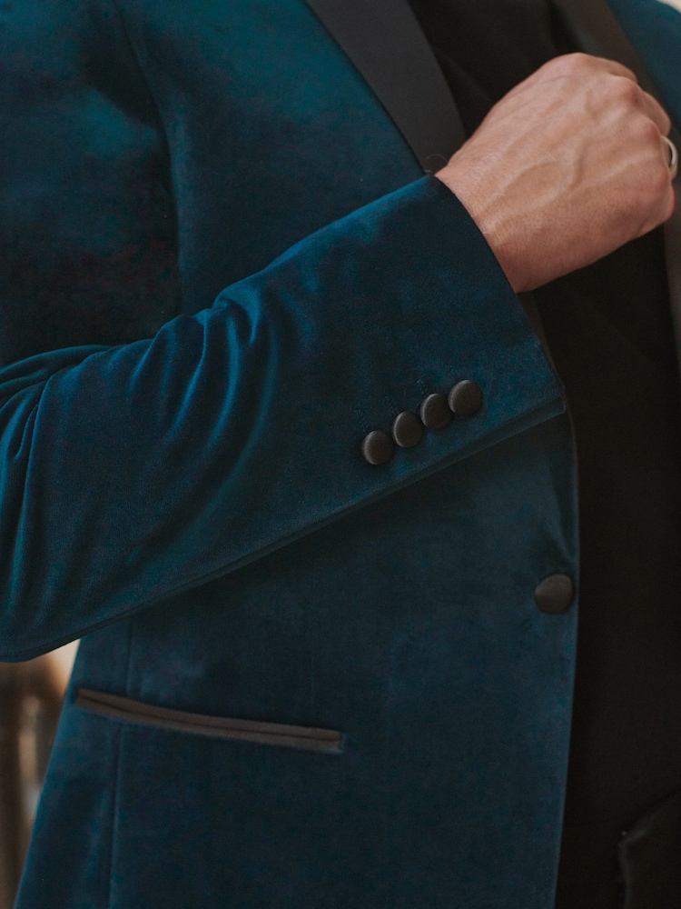 Albastru bleumarin închis - Slim Fit - Blazer din catifea - Image 5 of 8
