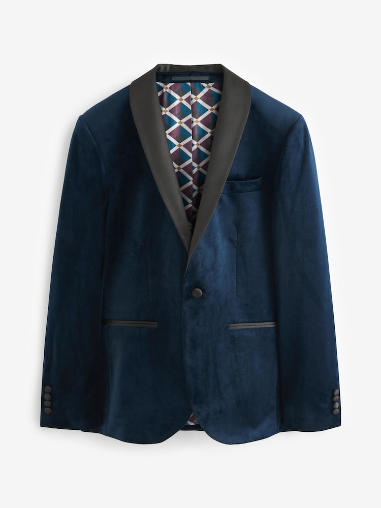 Albastru bleumarin închis - Slim Fit - Blazer din catifea - Image 7 of 8
