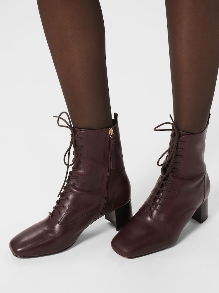 Hobbs Dark Plum Issy Lace-Up Boots - Image 4 of 4 Hobbs Dark Plum Issy Lace-Up Boots - Image 4 of 4