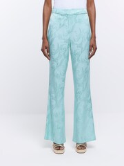 River Island Blue Jacquard Flare Leg Trousers - Image 1 of 5