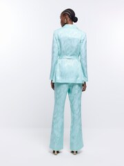 River Island Blue Jacquard Flare Leg Trousers - Image 2 of 5