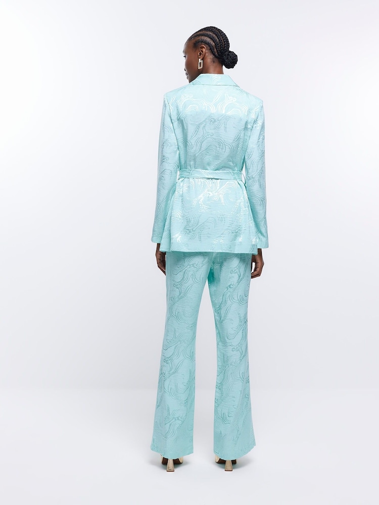 River Island Blue Jacquard Flare Leg Trousers - Image 2 of 5