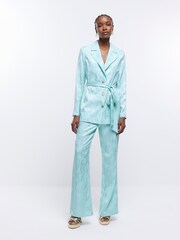 River Island Blue Jacquard Flare Leg Trousers - Image 3 of 5
