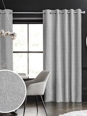Grey Light Heavyweight Chenille Eyelet Blackout/Thermal Curtains - Image 1 of 7