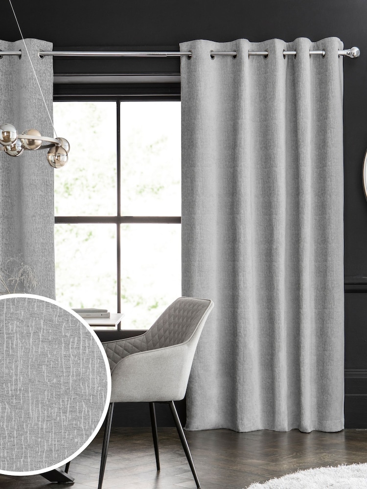 Grey Light Heavyweight Chenille Eyelet Blackout/Thermal Curtains - Image 1 of 7