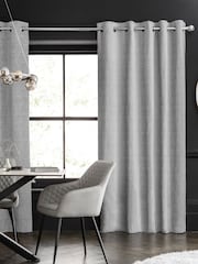 Grey Light Heavyweight Chenille Eyelet Blackout/Thermal Curtains - Image 3 of 7