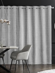 Grey Light Heavyweight Chenille Eyelet Blackout/Thermal Curtains - Image 6 of 7