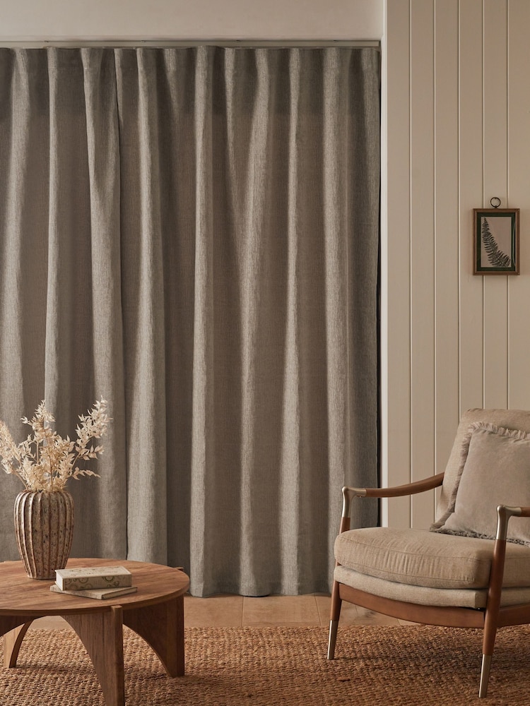 Natural Heavyweight Chenille Wave Header Lined Curtains - Image 2 of 7