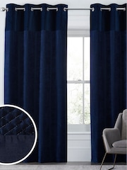 Navy Blue Velvet Quilted Hamilton Blackout/Thermal Eyelet Curtains - Image 1 of 6