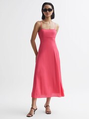 Reiss Coral Bonnie Plain Square Neck Fitted Midi Dress - Image 1 of 5