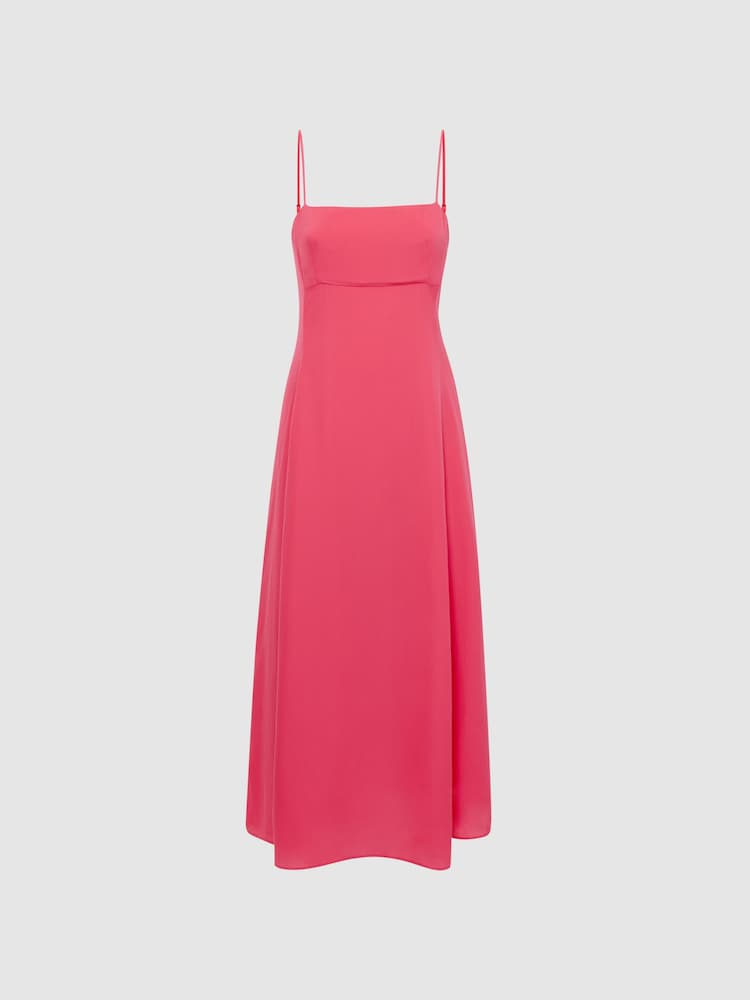 Reiss Coral Bonnie Plain Square Neck Fitted Midi Dress - Image 2 of 5