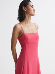 Reiss Coral Bonnie Plain Square Neck Fitted Midi Dress - Image 4 of 5