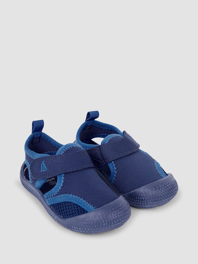 JoJo Maman Bébé Navy Blue Floral Print Beach & Swim Sandals - Image 1 of 4