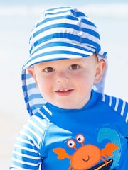 JoJo Maman Bébé Cobalt Stripe Kids' Stripe Flap Sun Protection Hat - Image 1 of 2