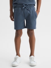 Reiss Airforce Blue Robin Senior Slim Fit Textured Drawstring Shorts - Image 3 of 6
