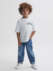 Reiss Ecru Ivan Senior Cotton Crew Neck Motif T-Shirt - Image 5 of 6