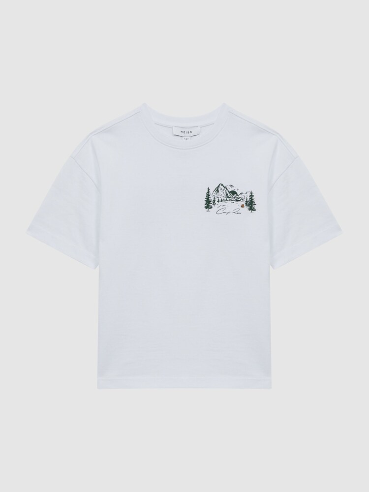 Reiss Ecru Ivan Senior Cotton Crew Neck Motif T-Shirt - Image 6 of 6