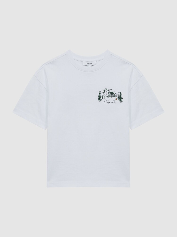 Reiss Ecru Ivan Junior Cotton Crew Neck Motif T-Shirt - Image 2 of 6