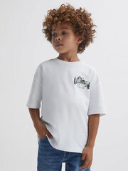 Reiss Ecru Ivan Junior Cotton Crew Neck Motif T-Shirt - Image 3 of 6