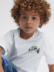 Reiss Ecru Ivan Junior Cotton Crew Neck Motif T-Shirt - Image 4 of 6