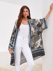 Black/White Floral Longline Kimono Cover-Up - Image 2 of 4