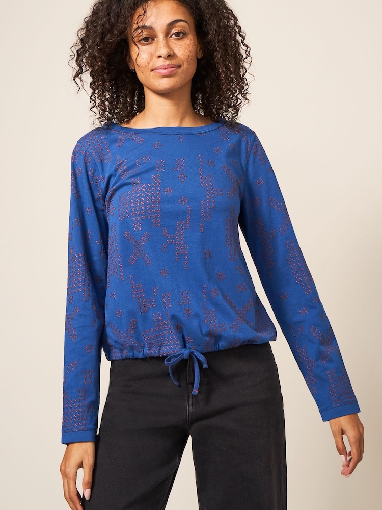 White Stuff Blue Tippie Tie Hem Blouse - Image 1 of 8