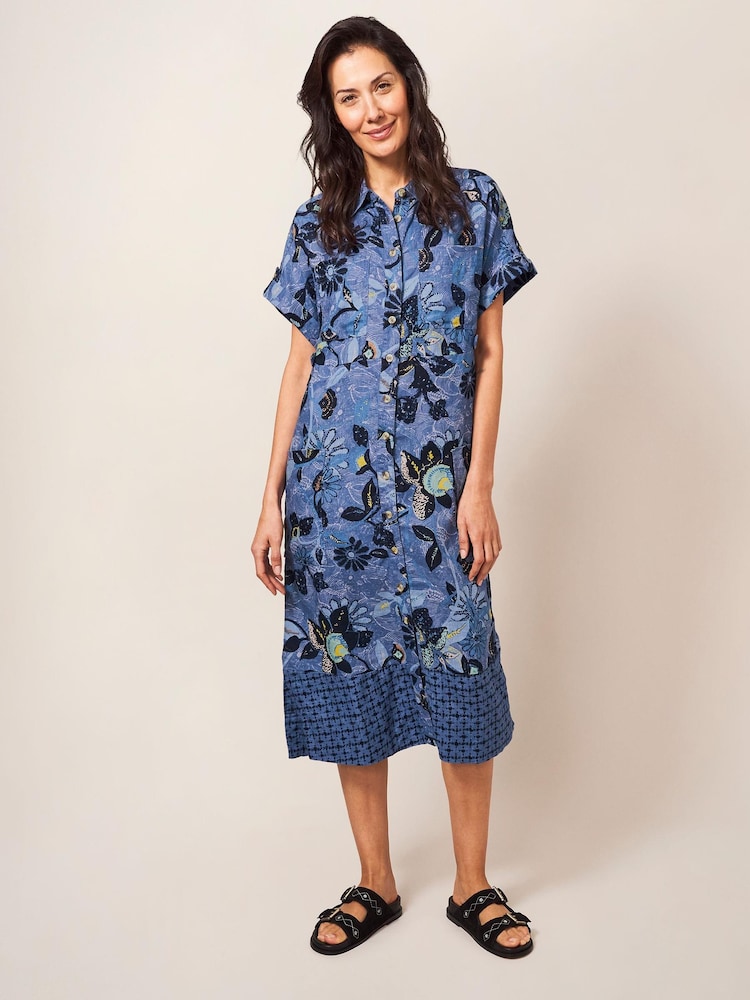 White Stuff Blue Reno Linen Shirt Dress - Image 1 of 6